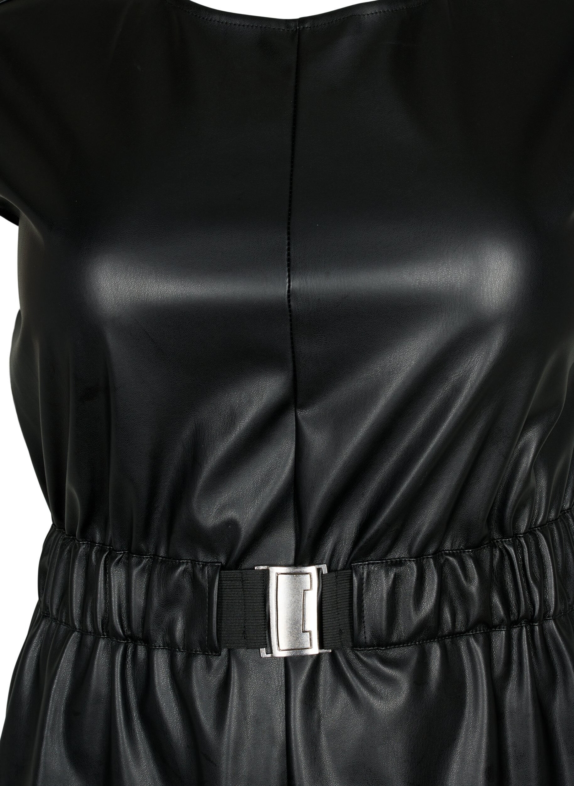 Zizzi Korte jurk in lederlook, Black, Packshot image number 2