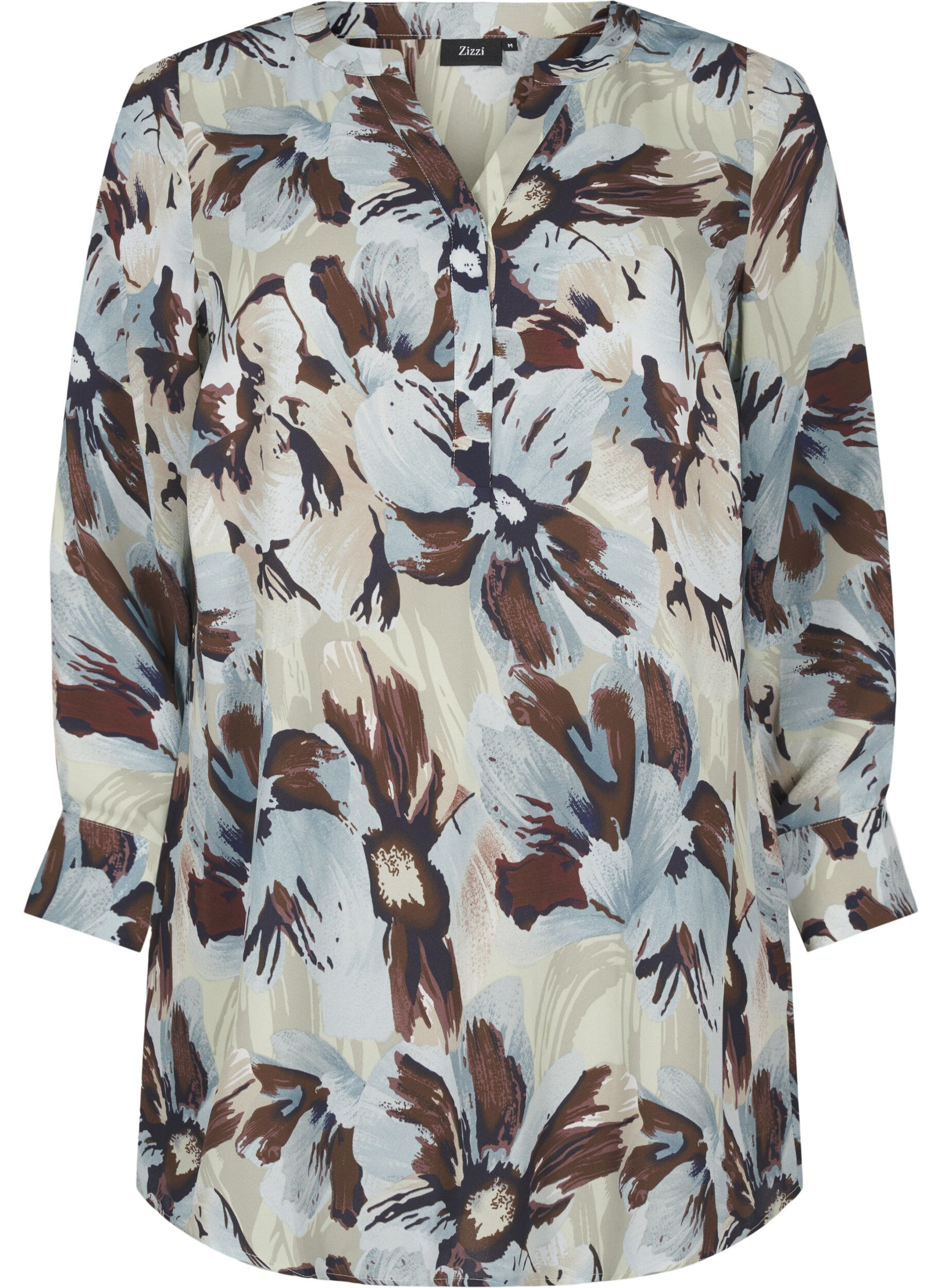 Zizzi Tuniek met lange mouwen en print, Grey Flower AOP, Packshot image number 0