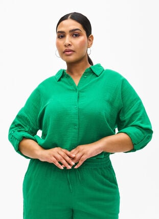 Overhemd met katoenen mousseline kraag, Jolly Green, Model image number 0