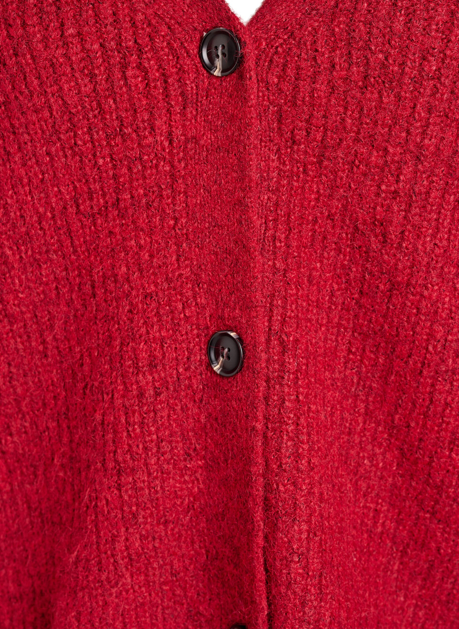 Zizzi V-hals cardigan van breisel, Rood, Packshot image number 2