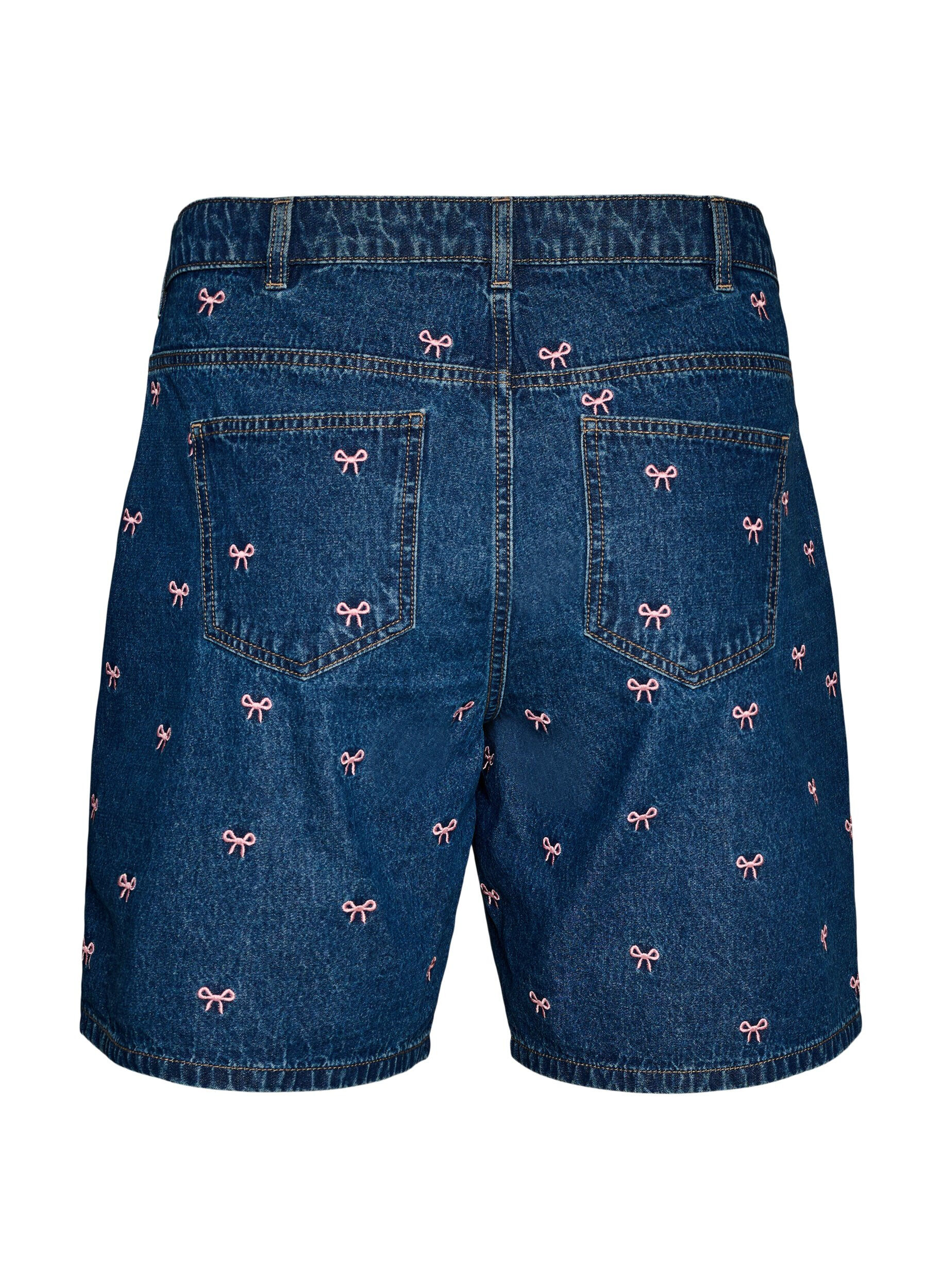 ZizziGeborduurde denim shorts, Blauw, Packshot image number 1