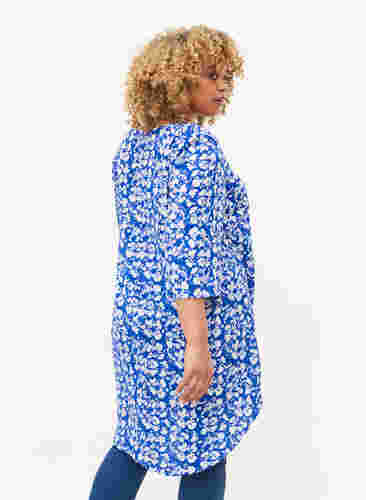 Bedrukte jurk met 3/4 mouwen, Blue White Flower, Model image number 1