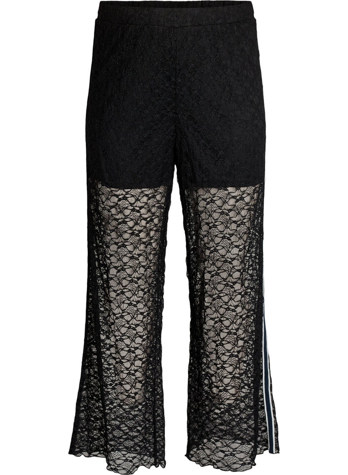 Transparante wijde kanten broek, Zwart, Packshot image number 0