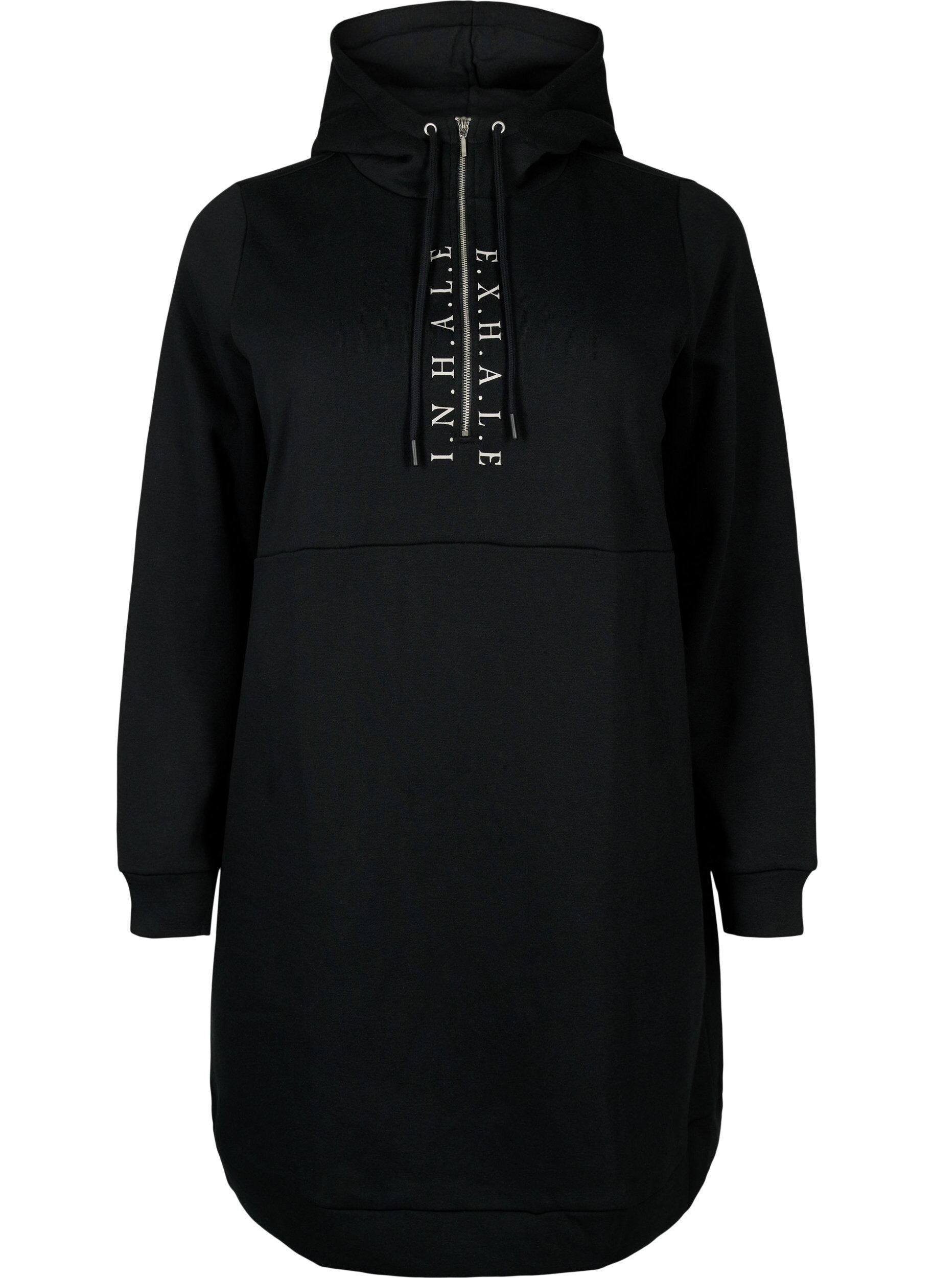 Zizzi Sportieve sweatshirtjurk met capuchon, Black/Grey, Packshot image number 0