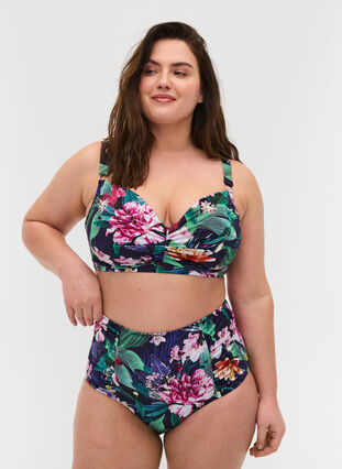 Bikinibroekje met hoge taille en bloemenprint, Flower Print, Model image number 0