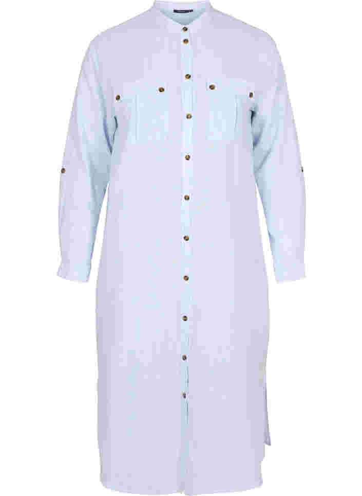 Lange gestreepte blouse jurk in katoen, Blue Stripe