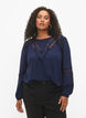 Blouse met lange mouwen en kant, Navy Blazer, Model image number 0
