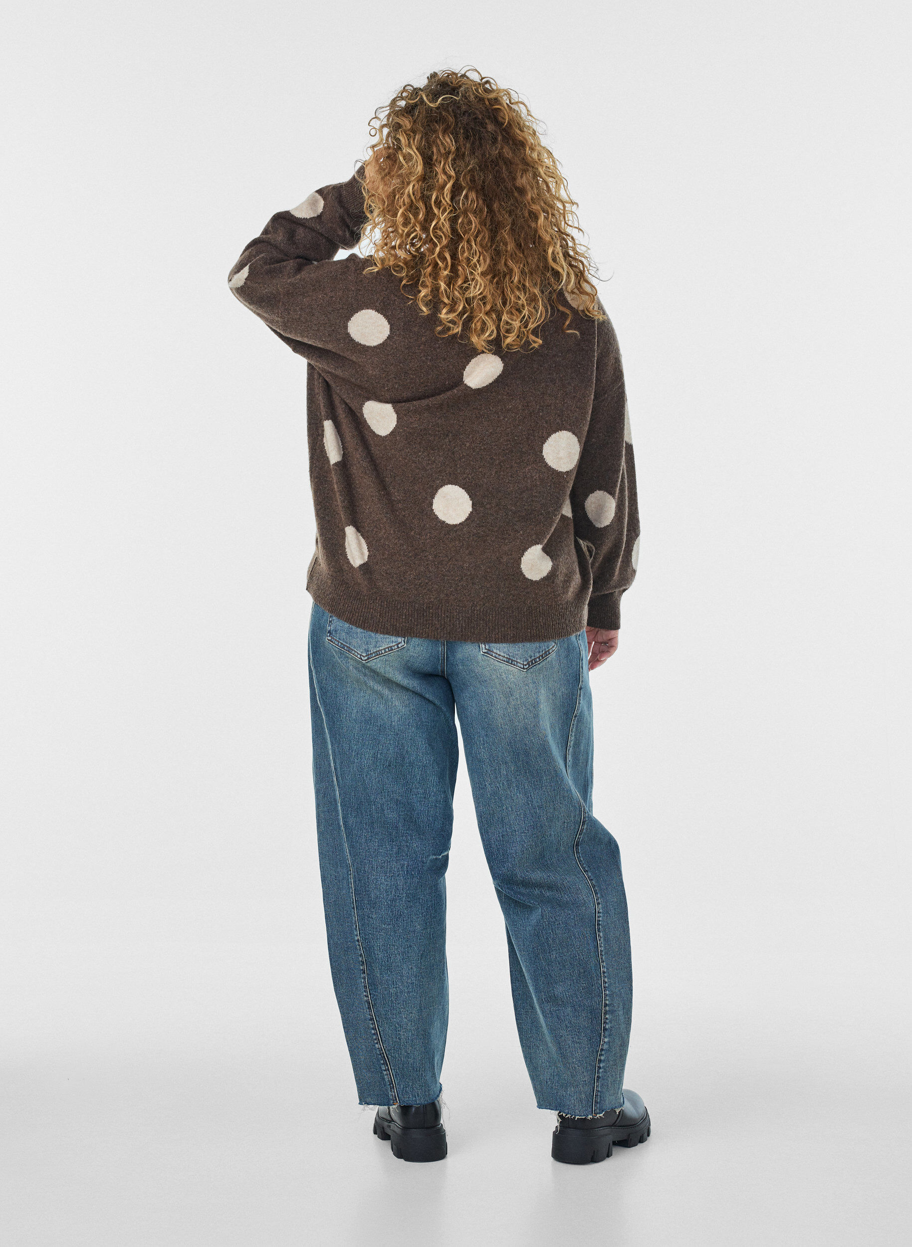ZizziGebreide blouse met een stippenpatroon, Bruin, Model image number 2