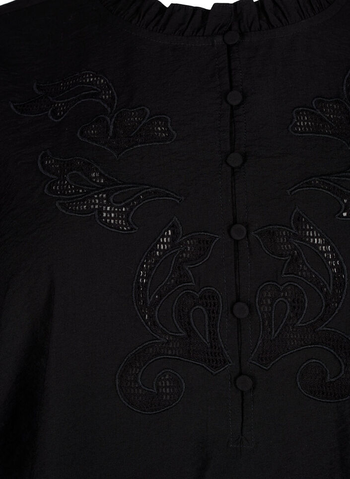 Blouse met ruches en broderie anglaise, Black, Packshot image number 2
