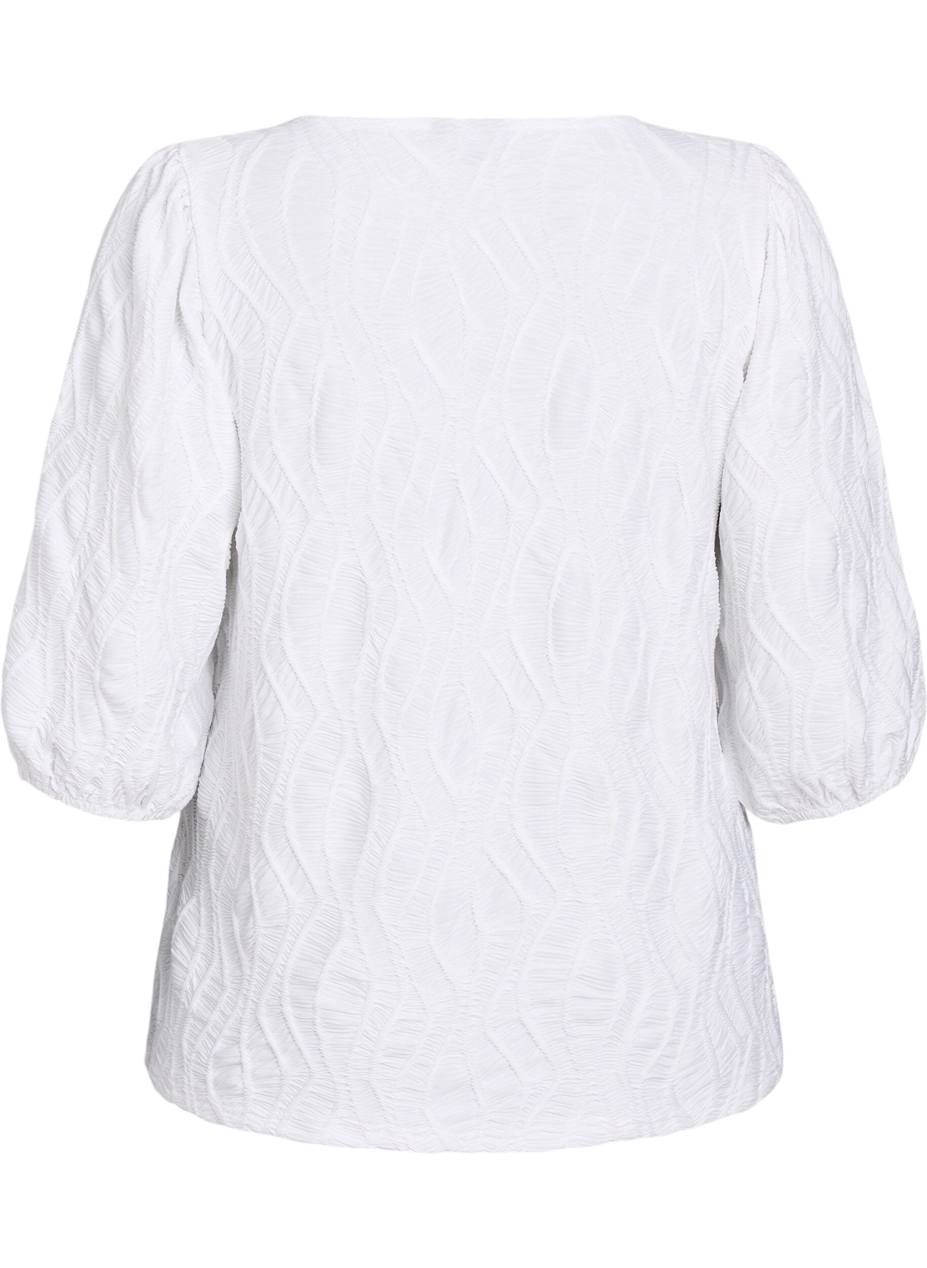 Zizzi Blouse met textuur en 3/4 mouwen, Wit, Packshot image number 1