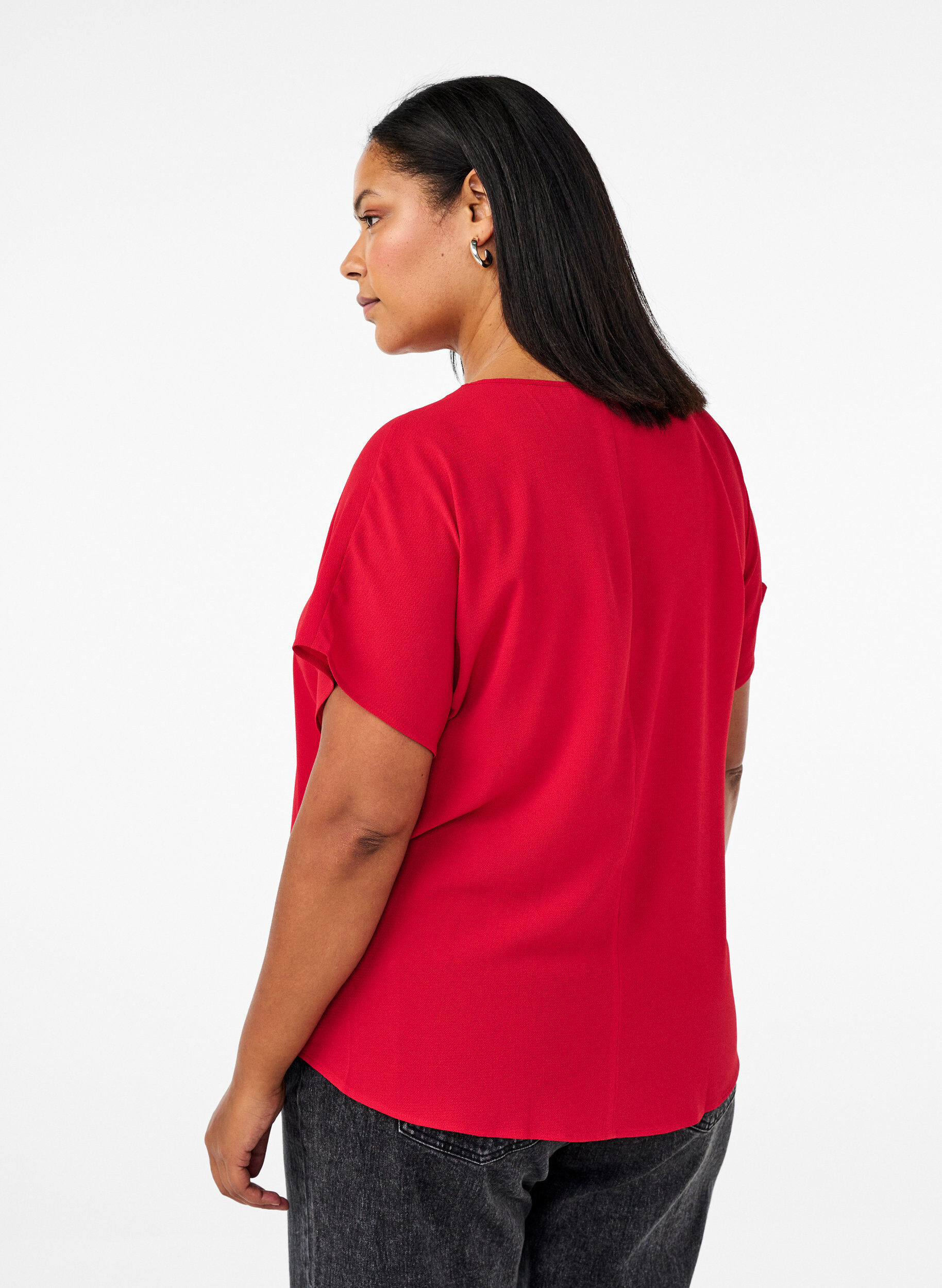 Zizzi Blouse met korte mouwen en een ronde halslijn, Rood, Model image number 2