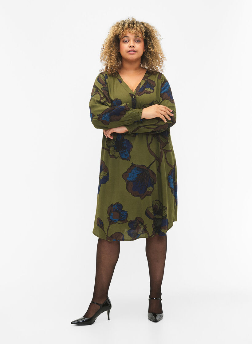 Bedrukte jurk van viscose, Groen, Model image number 1