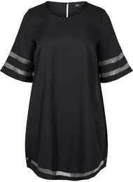 Short-sleeved dress with see-through details, Black