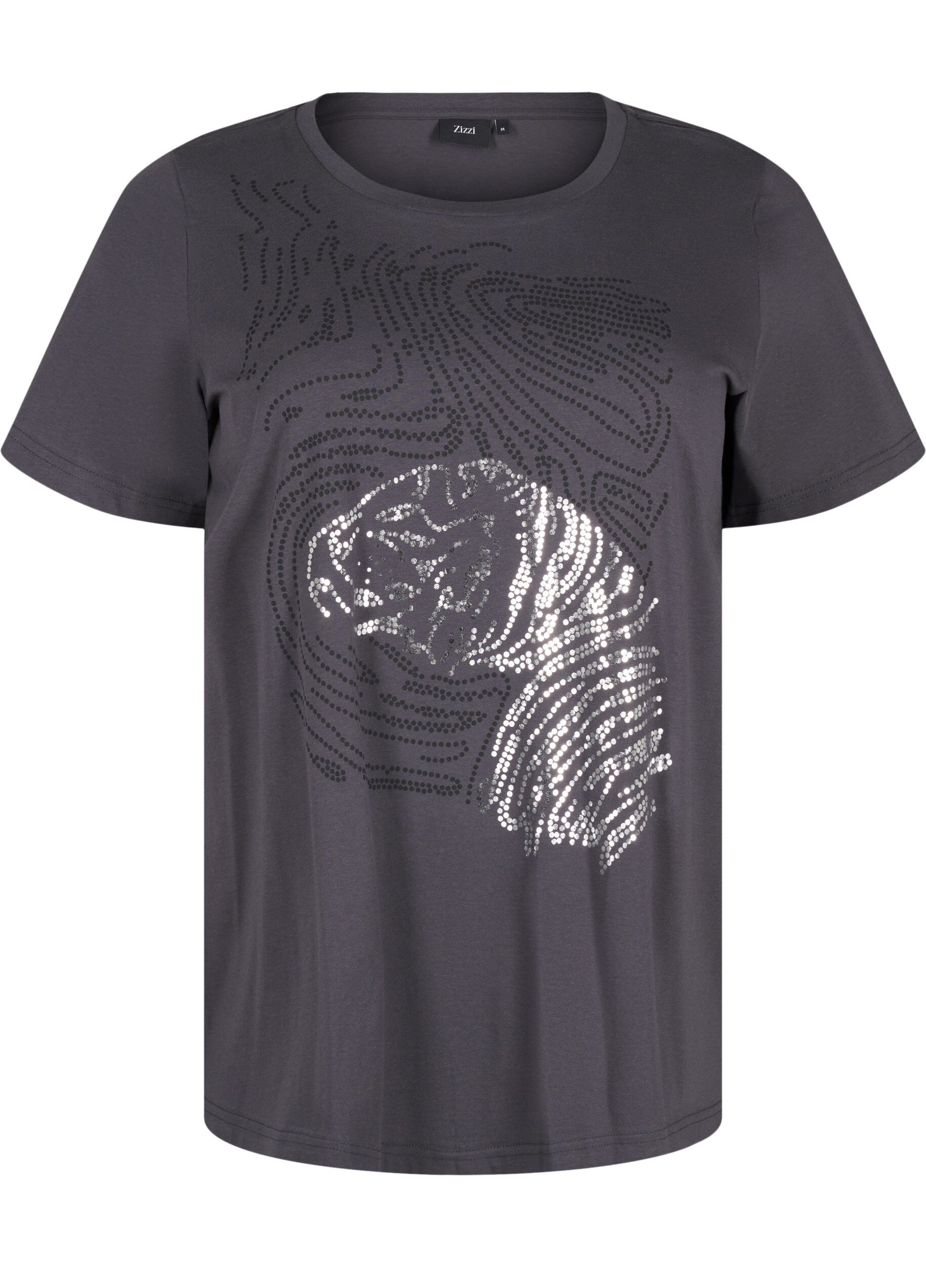 Zizzi Katoenen T-shirt met opdruk, Asphalt w. Tiger, Packshot image number 0