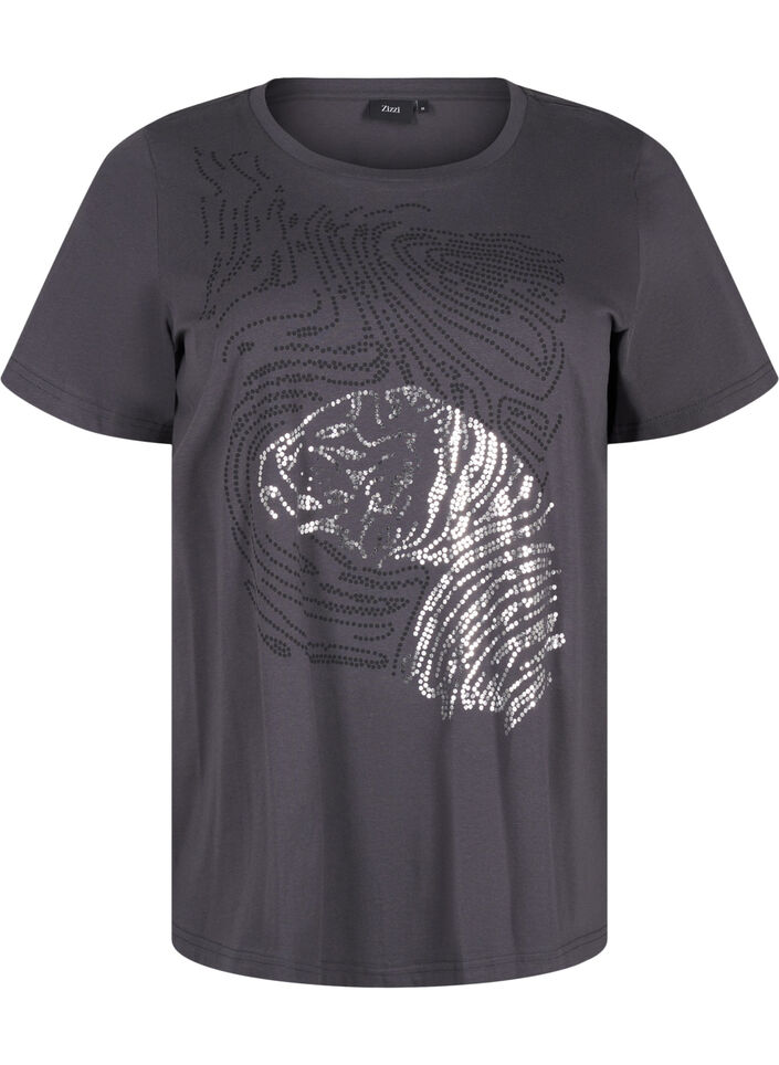 Katoenen T-shirt met opdruk, Asphalt w. Tiger, Packshot image number 0