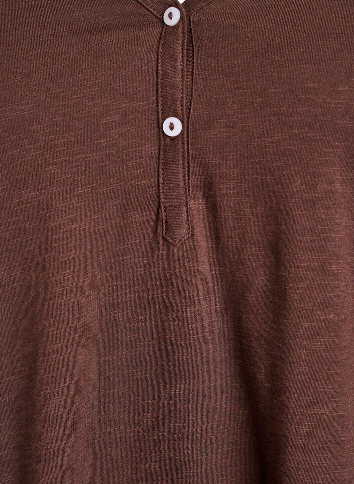 T-shirt met lange mouwen, V-hals en knopen, Bruin, Packshot image number 2