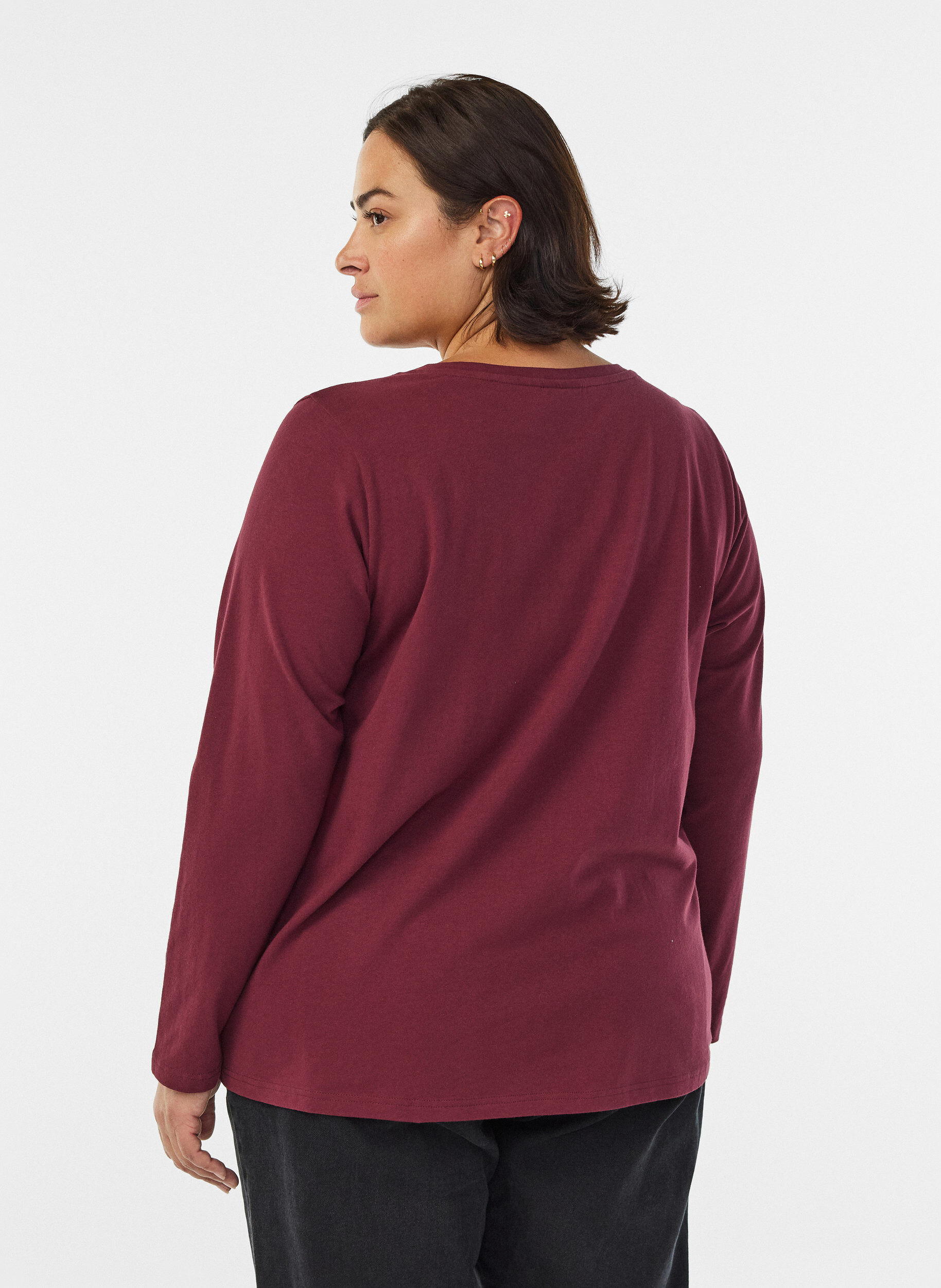 Zizzi Basic jerseyblouse met lange mouwen, Donker Bordeaux, Model image number 2