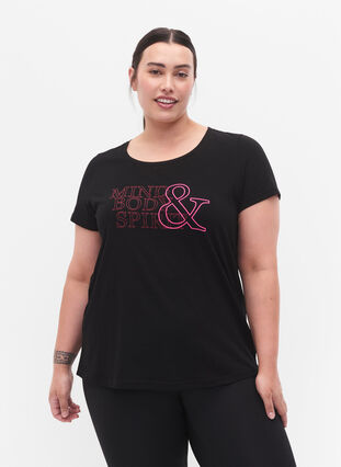 Sport-T-shirt met print, Black w. Mind/Body, Model image number 0