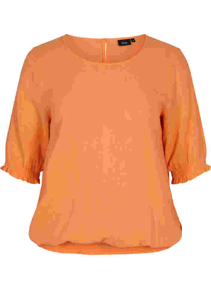 Katoenen blouse met smokwerk en korte mouwen, Nectarine, Packshot image number 0