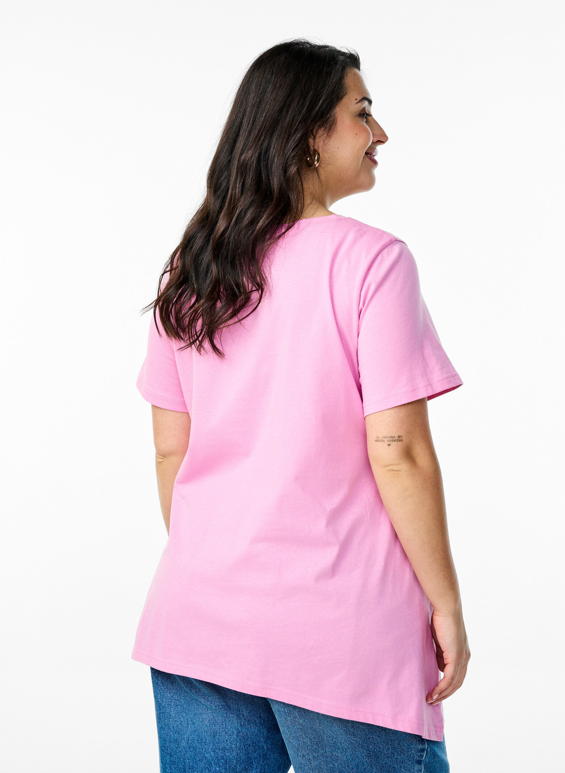 Zizzi T-shirt met ronde hals en A-lijn vorm, Roze, Model image number 2