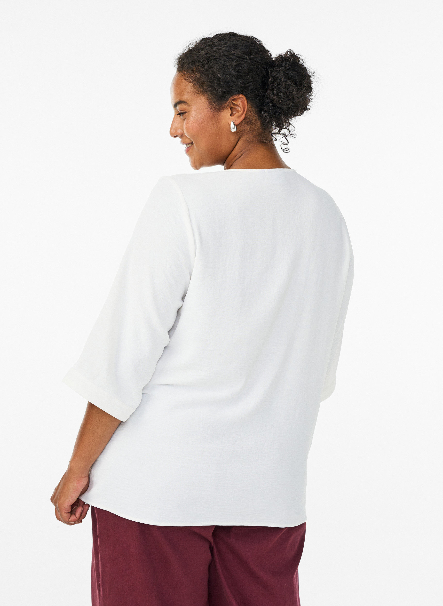 ZizziShirtblouse met V-hals en 3/4 mouwen, Vanille, Model image number 2