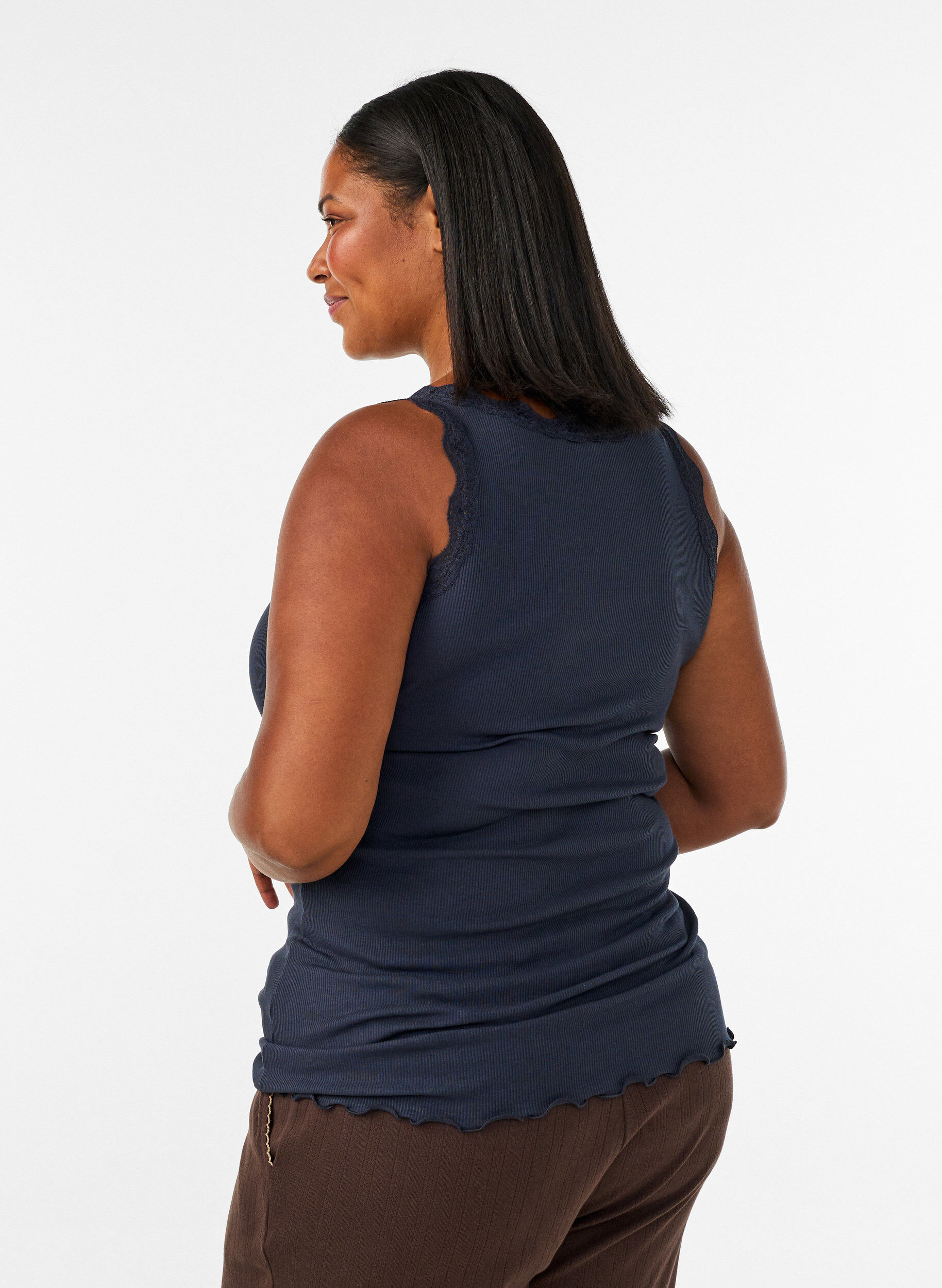 ZizziTop met kant, Blauw, Model image number 2