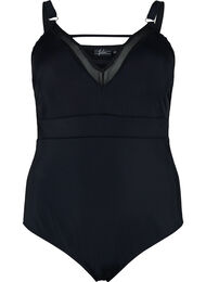 Badpak met v-hals en mesh, Black