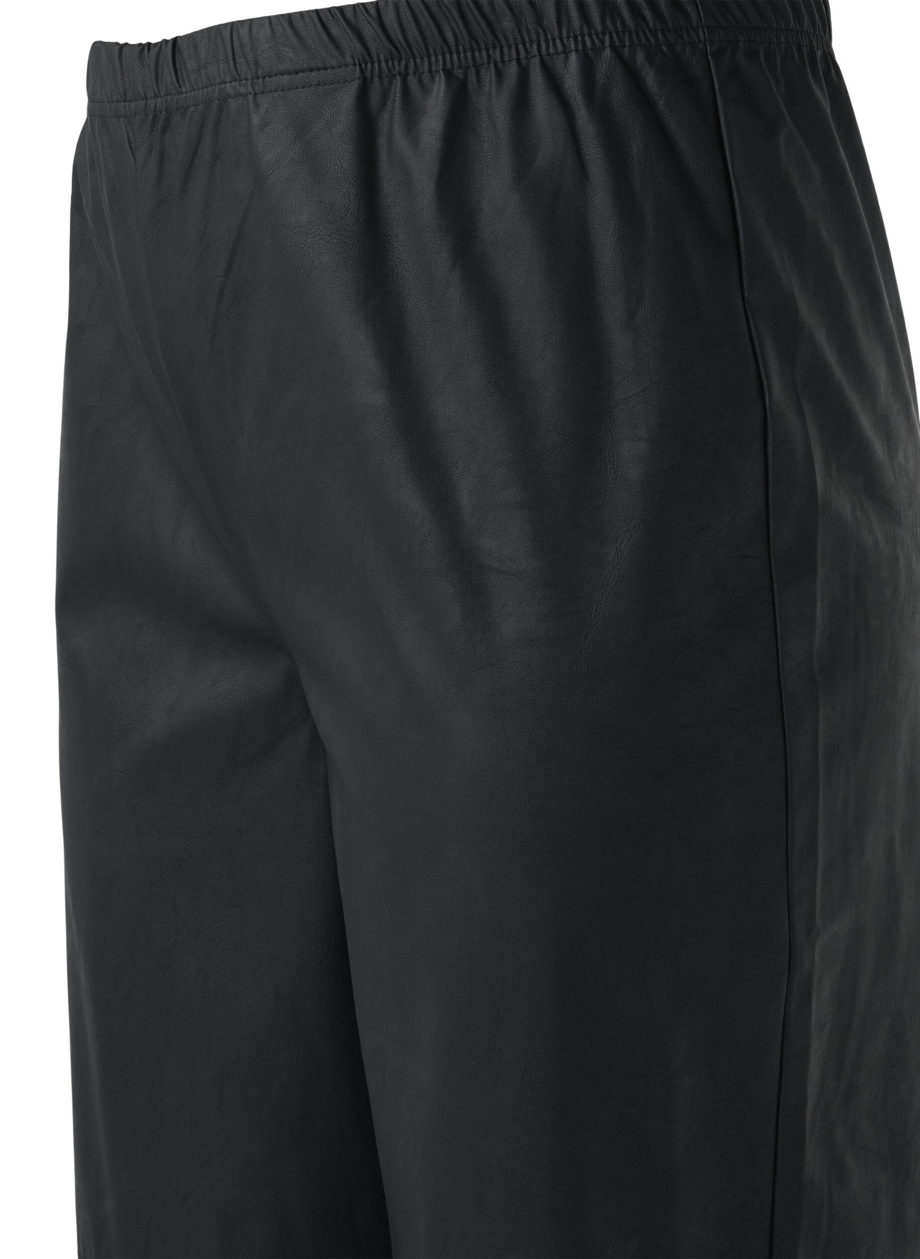 Zizzi Losse imitatielederen broek met elastische tailleband, Black, Packshot image number 2