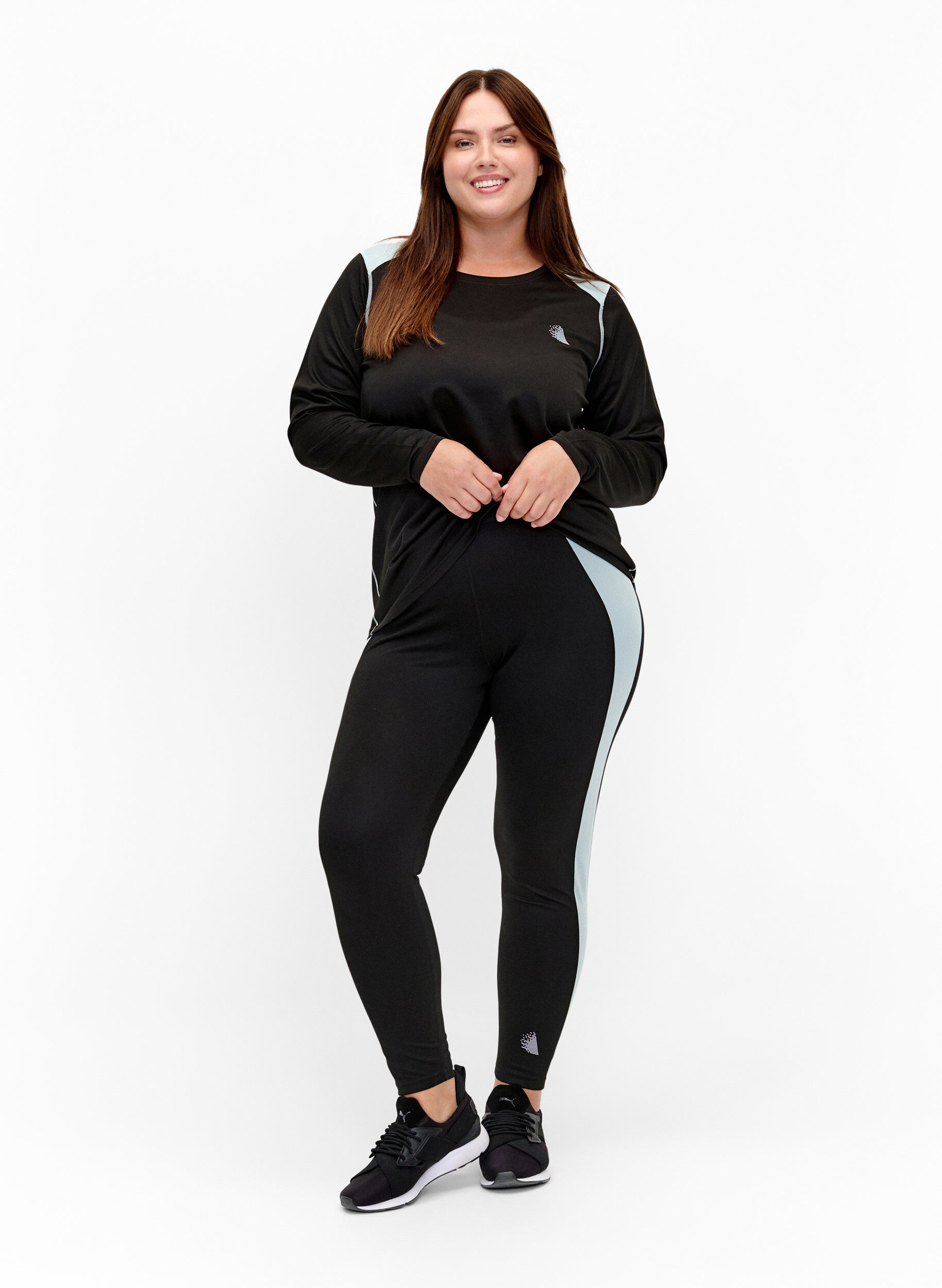 Zizzi Ski-onderhemd met kleurenblok, Black w. Gray Mist, Model image number 2