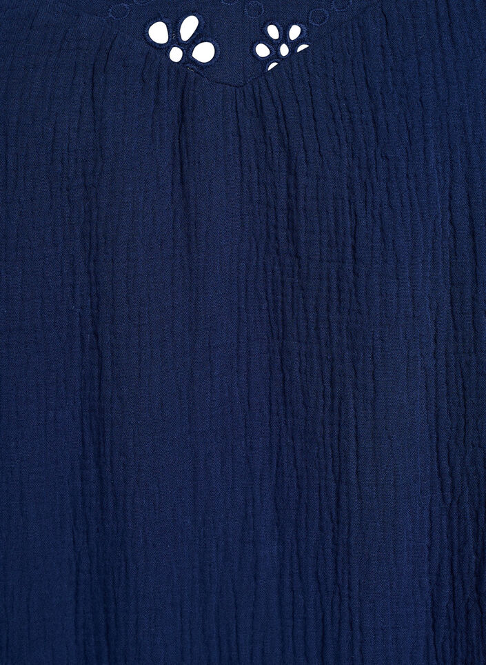 Blouse in katoen mousseline met broderie anglaise en 1/2 mouwen, Blauw, Packshot image number 2