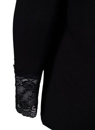 Viscose blouse met lange mouwen en kantdetails, Black, Packshot image number 3