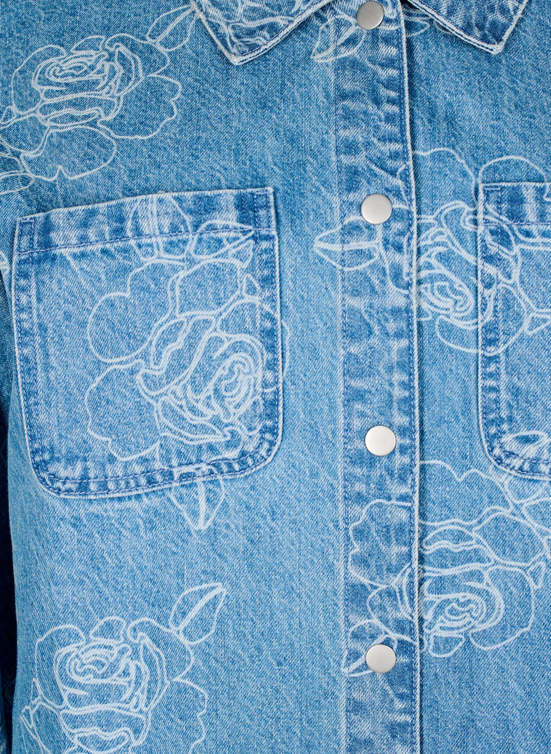 Zizzi Denim jasje met bloemen, Light Blue Denim, Packshot image number 2