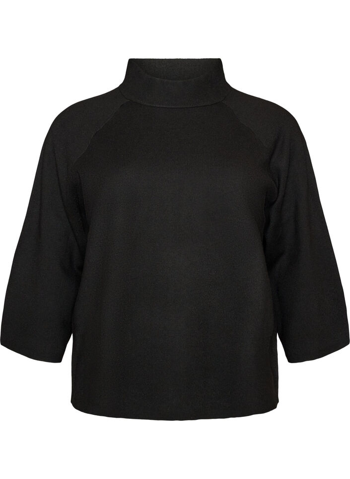 Gebreide blouse van een viscosemix met col, Zwart, Packshot image number 0