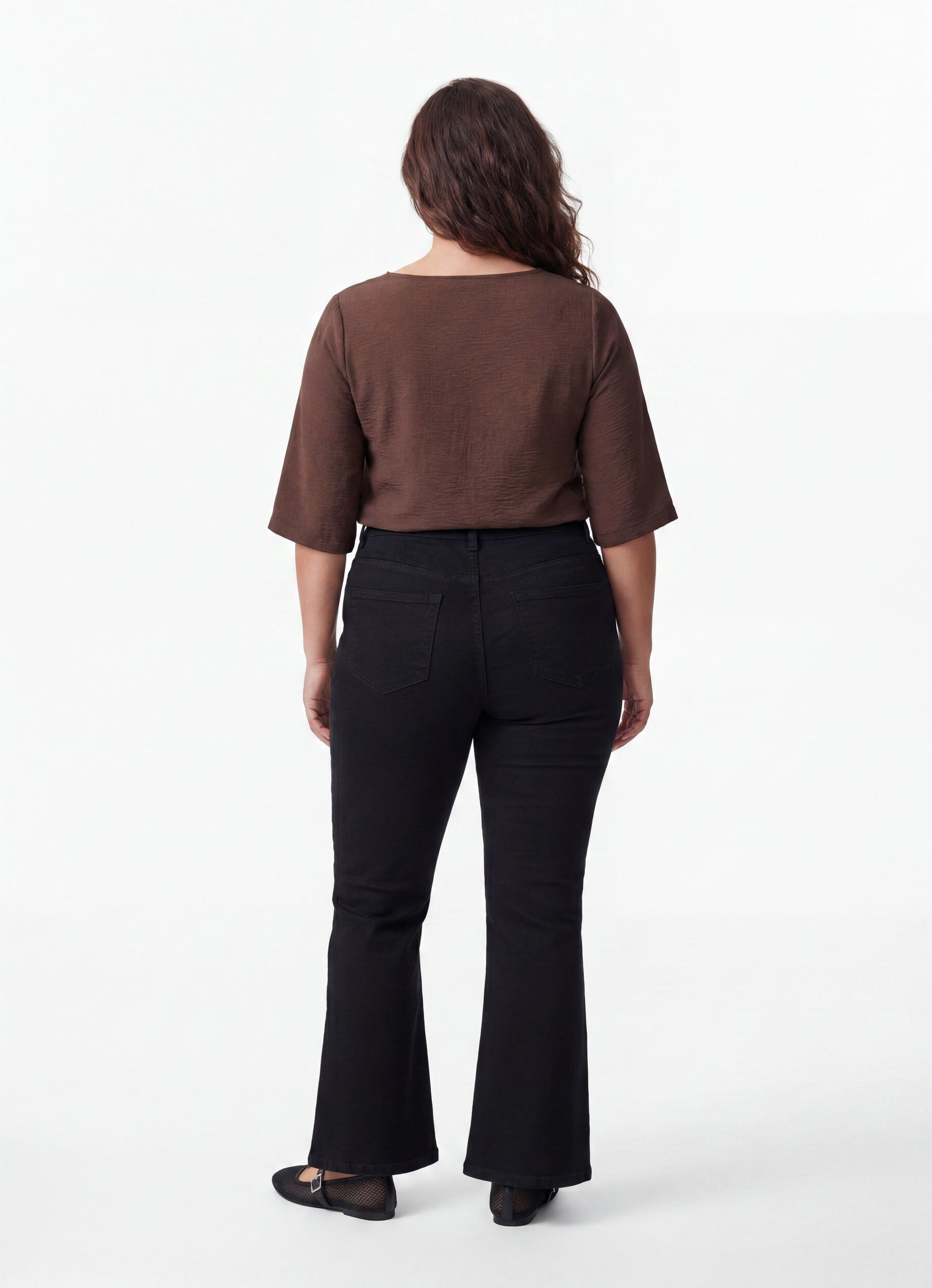 ZizziShirtblouse met V-hals en 3/4 mouwen, Bruin, Model image number 2