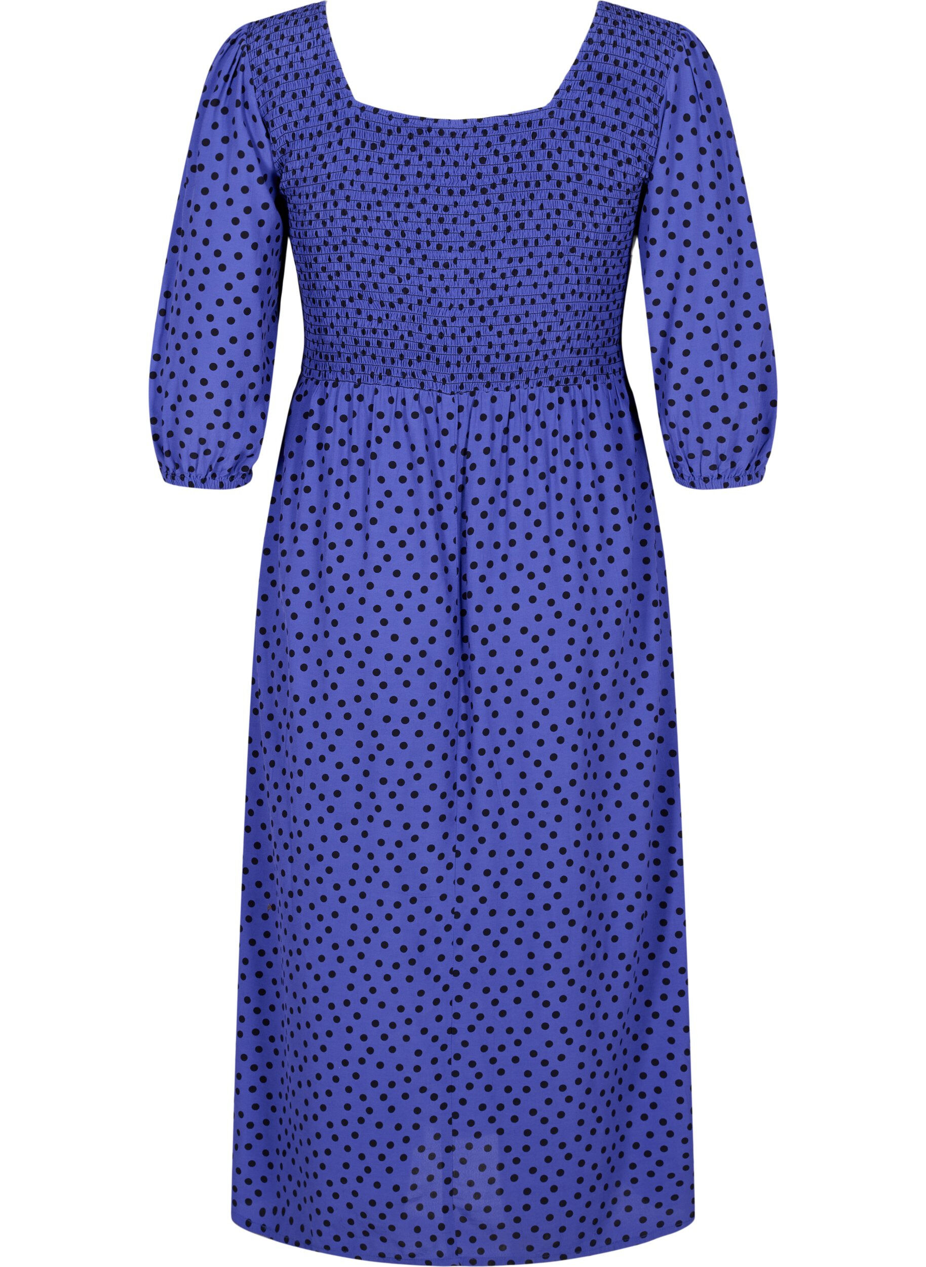 Zizzi Gestippelde viscose jurk met smok, R.Blue w. Black Dot, Packshot image number 1