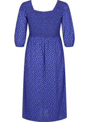 Gestippelde viscose jurk met smok, R.Blue w. Black Dot, Packshot image number 1