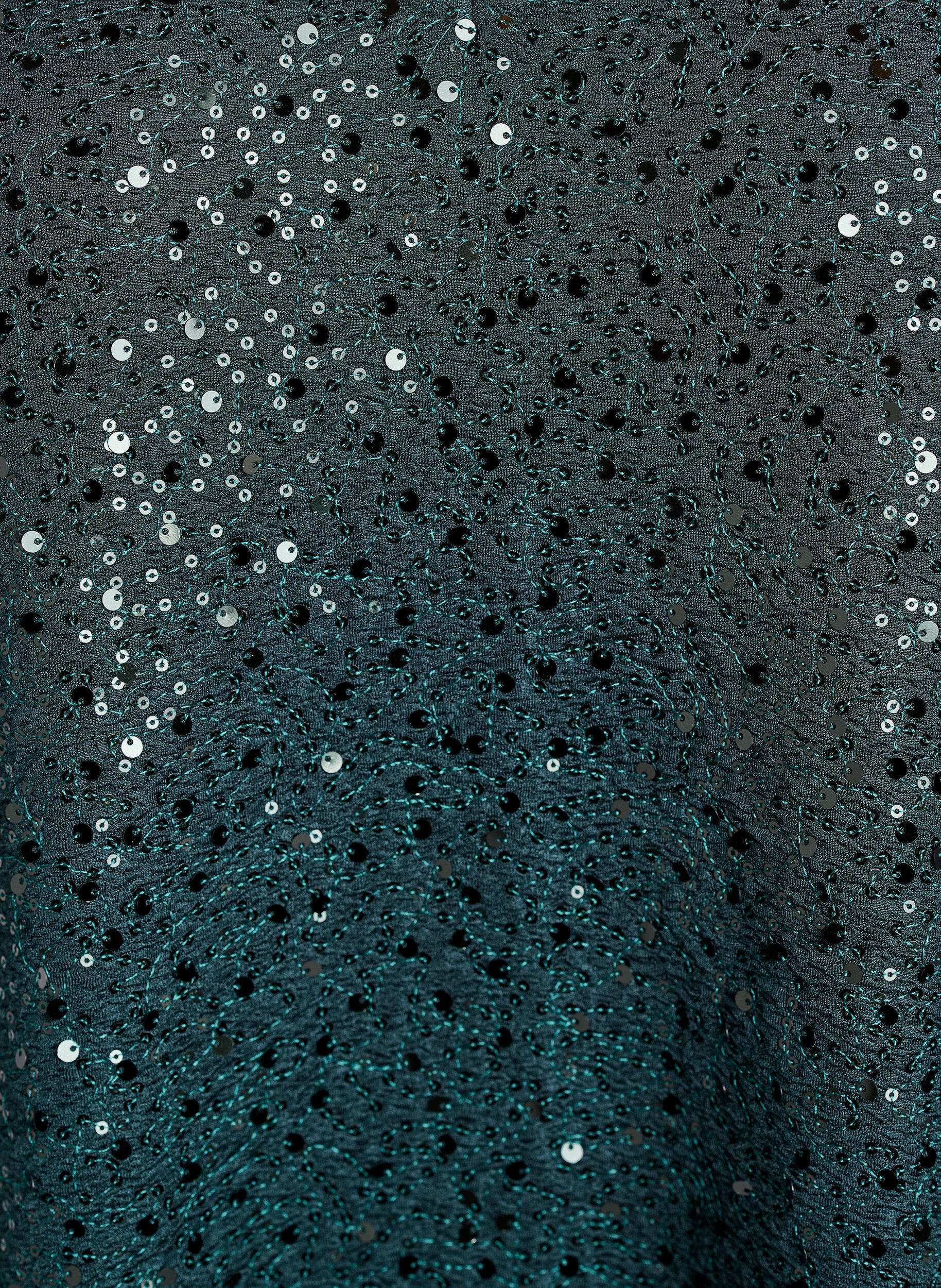 Zizzi Korte jurk met pailletten en pofmouwen, Groen, Packshot image number 2