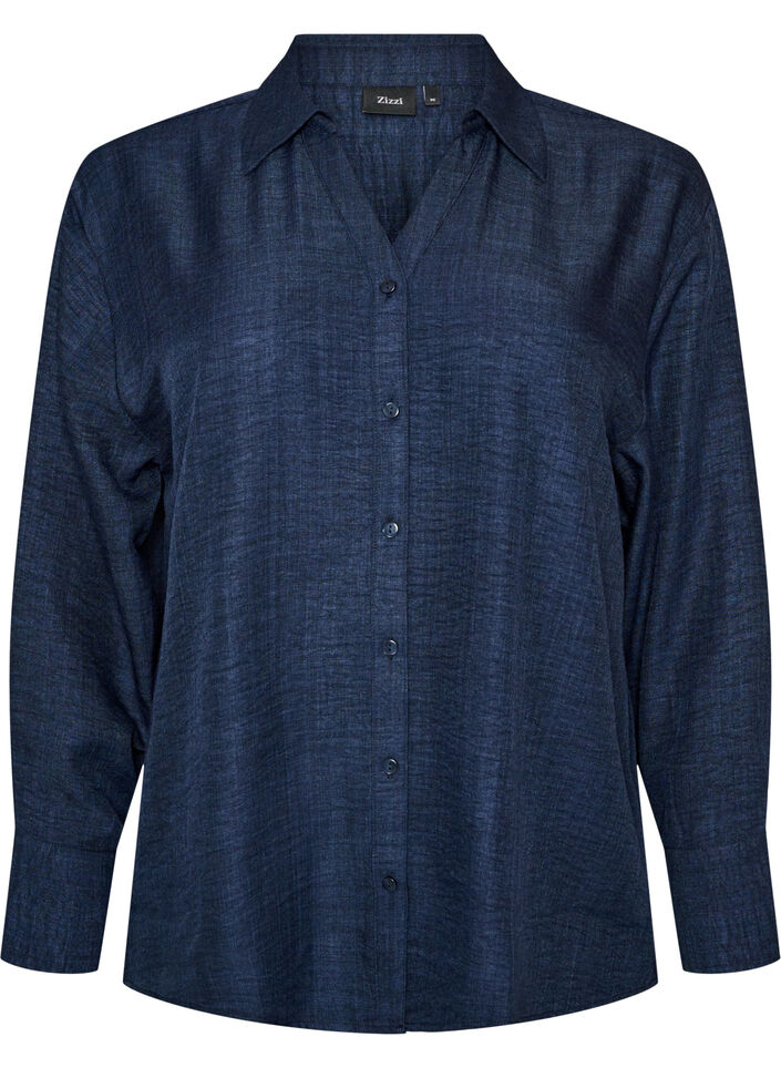 Losse shirt met V-hals, Blauw, Packshot image number 0