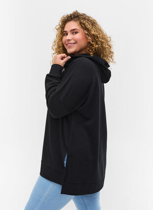 Sweatshirt met capuchon en contrasterend koord, Black, Model image number 1