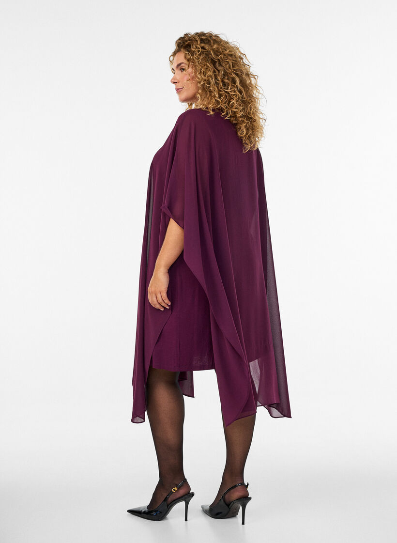 Korte chiffon jurk met V-hals, Paars, Model image number 1