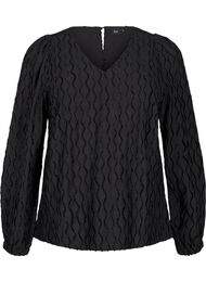 Lange mouwen blouse met patroon en V-hals, Black