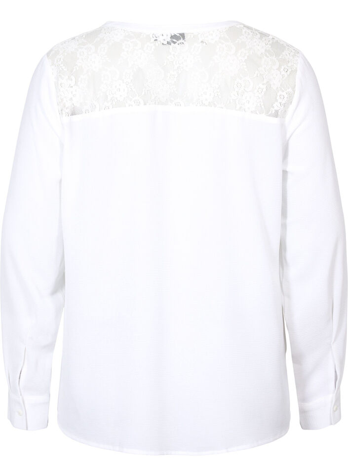 Blouse met lange mouwen en kanten detail , Bright White, Packshot image number 1