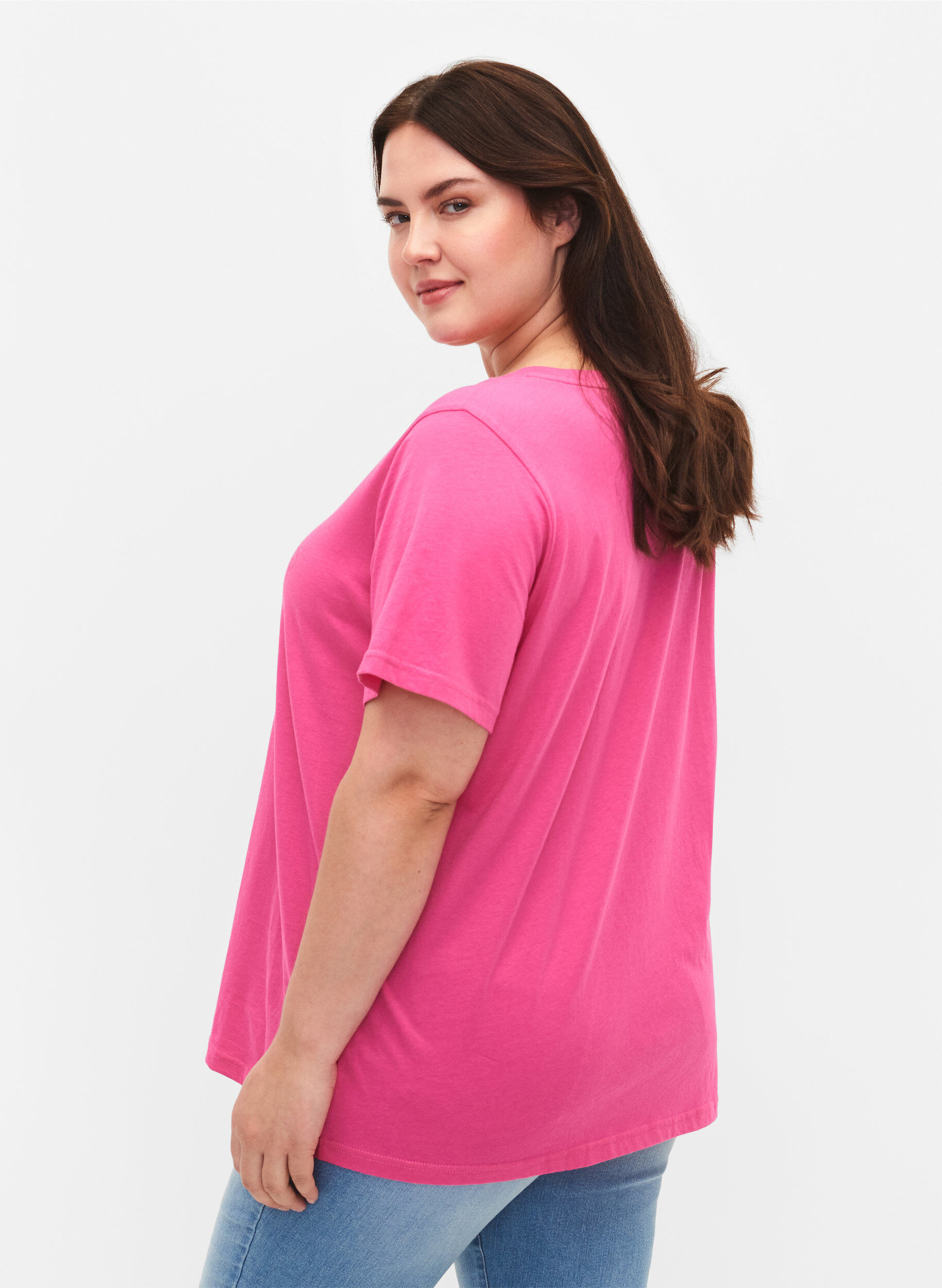 Zizzi Katoenen t-shirt met tekstopdruk, Shocking Pink W. LOS, Model image number 1