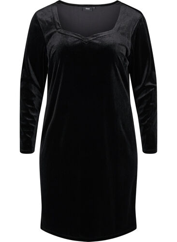 Fluwelen jurk met lange mouwen, Black, Packshot image number 0