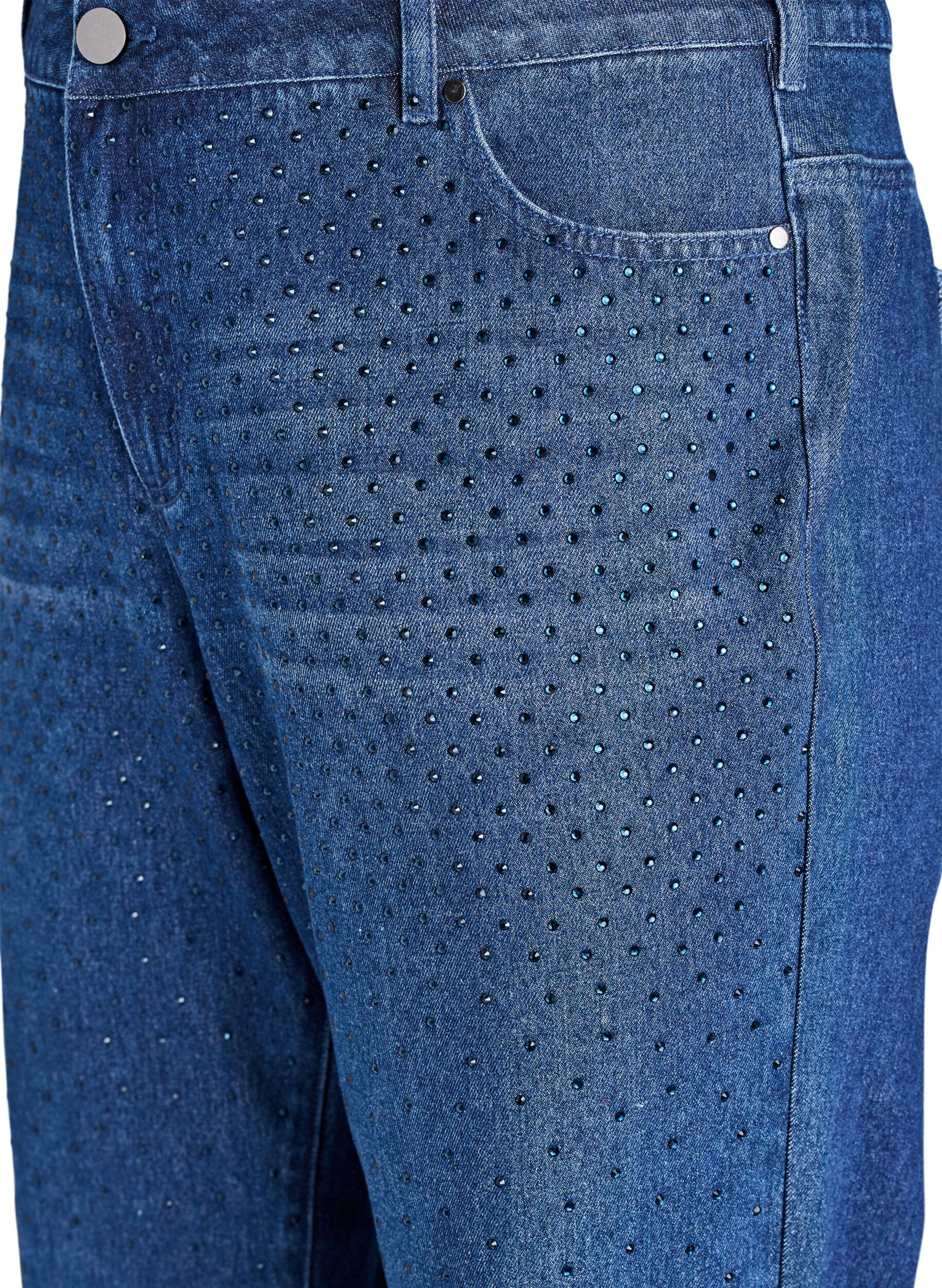 Zizzi Straight-fit jeans met rhinestones en een hoge taille, Blauw, Packshot image number 2
