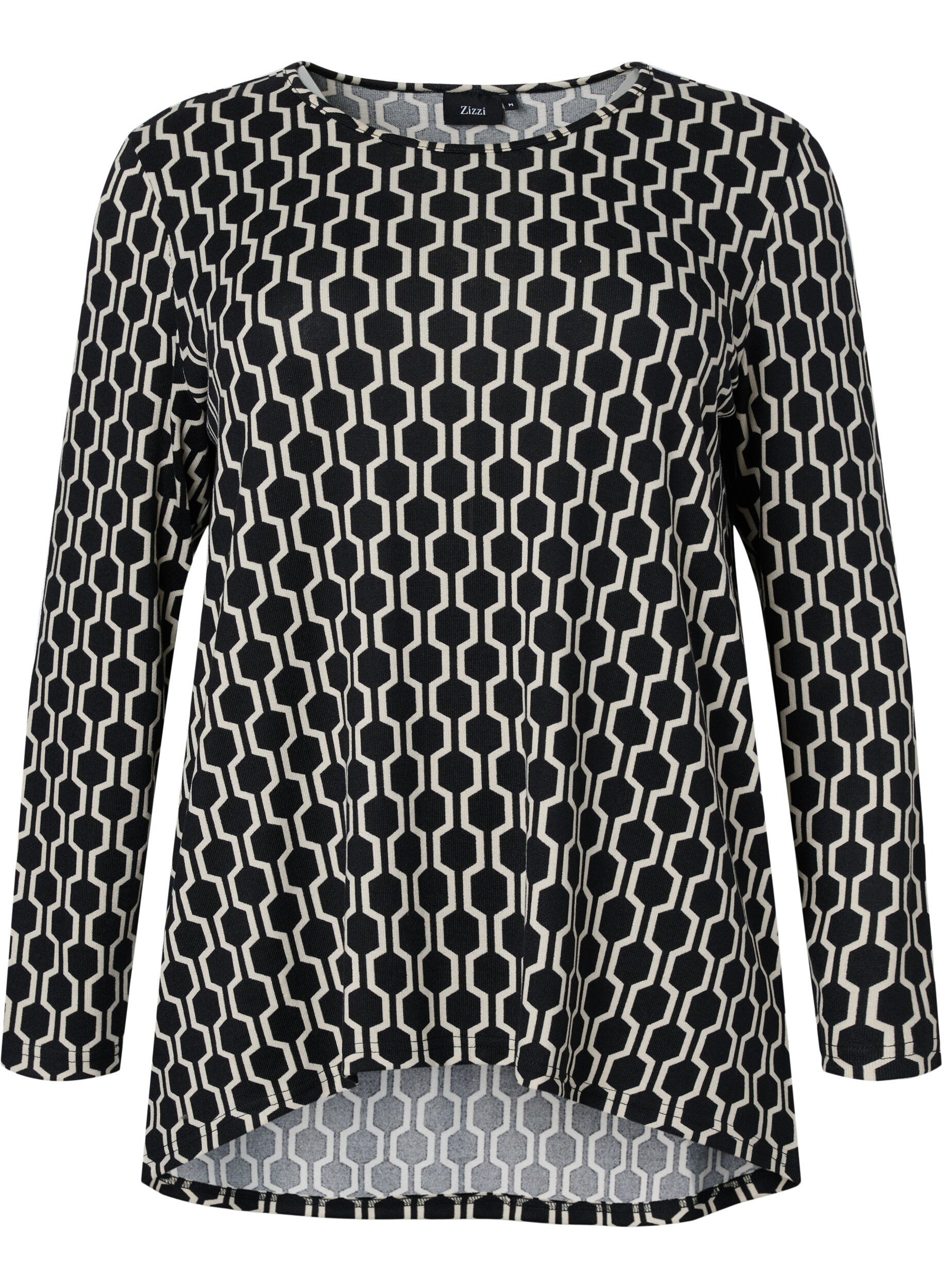 Zizzi Gedessineerde blouse met lange mouwen, Birch W. Graphic, Packshot image number 0