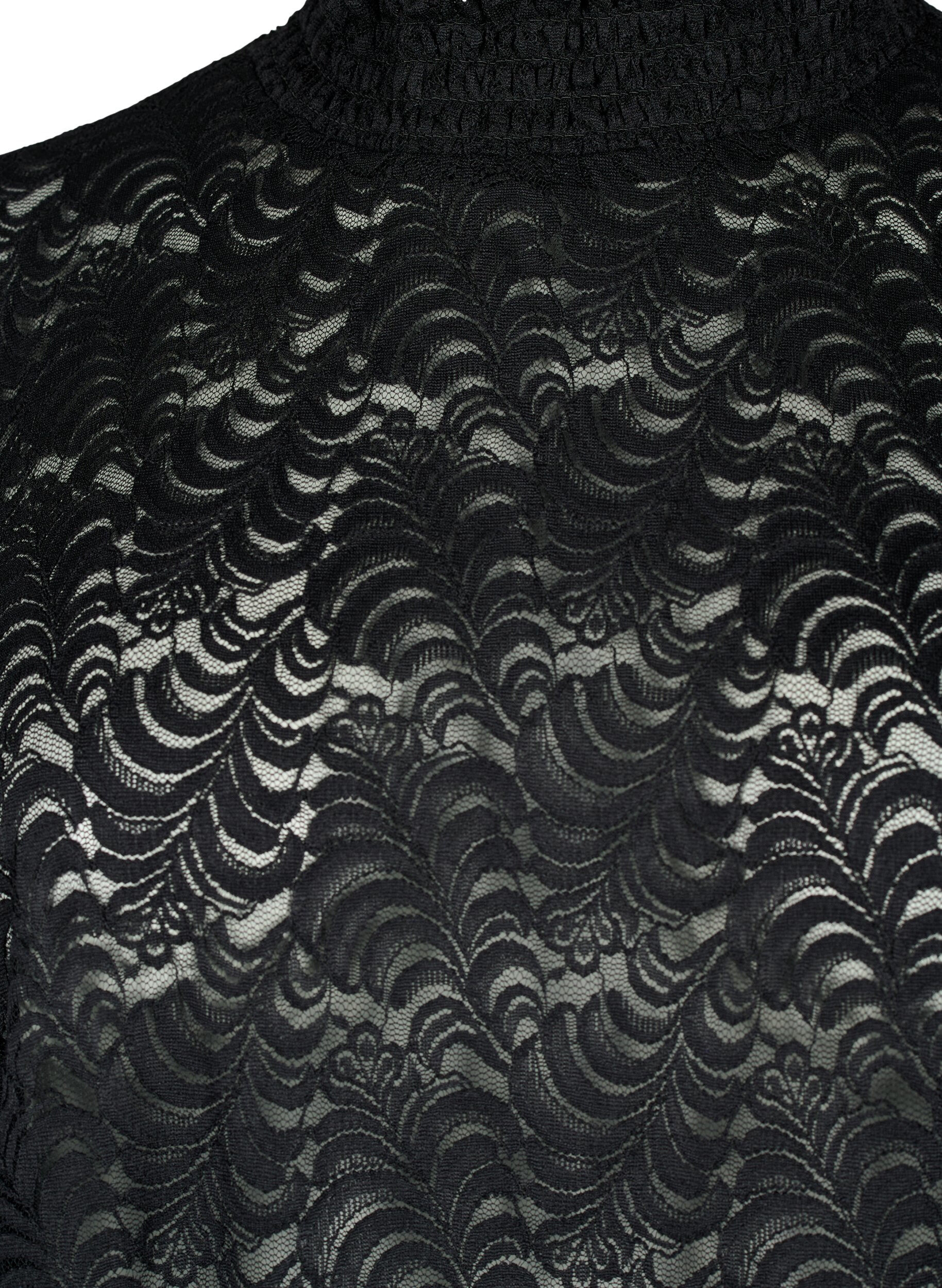 Zizzi Kanten blouse met lange mouwen en smok, Black, Packshot image number 2