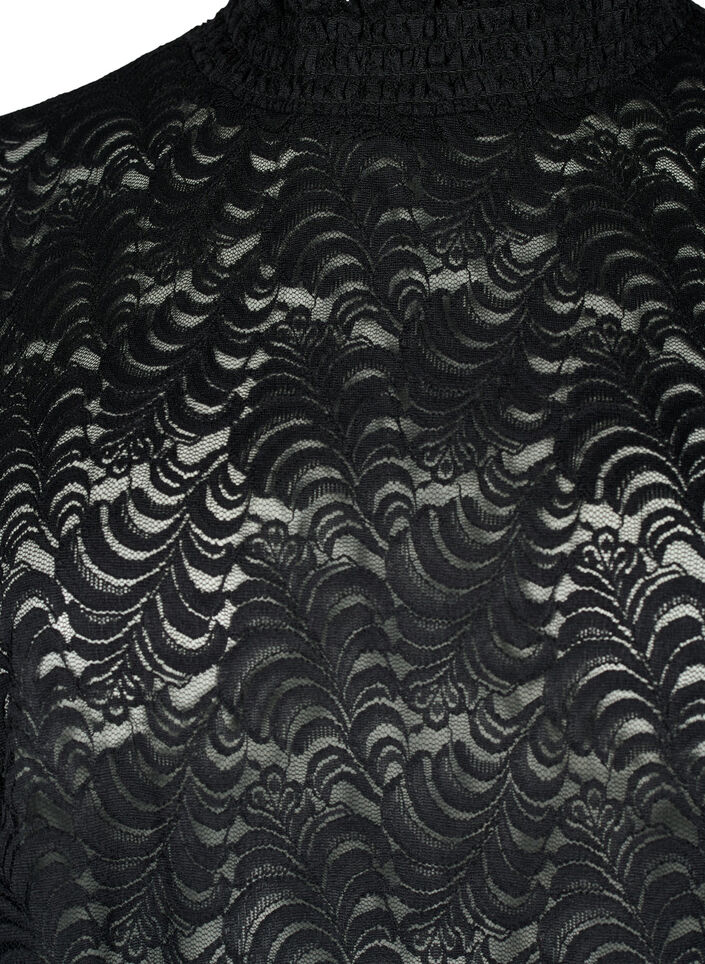 Kanten blouse met lange mouwen en smok, Black, Packshot image number 2