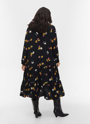 Midi-jurk met print in 100% viscose, Black Flower, Model image number 1