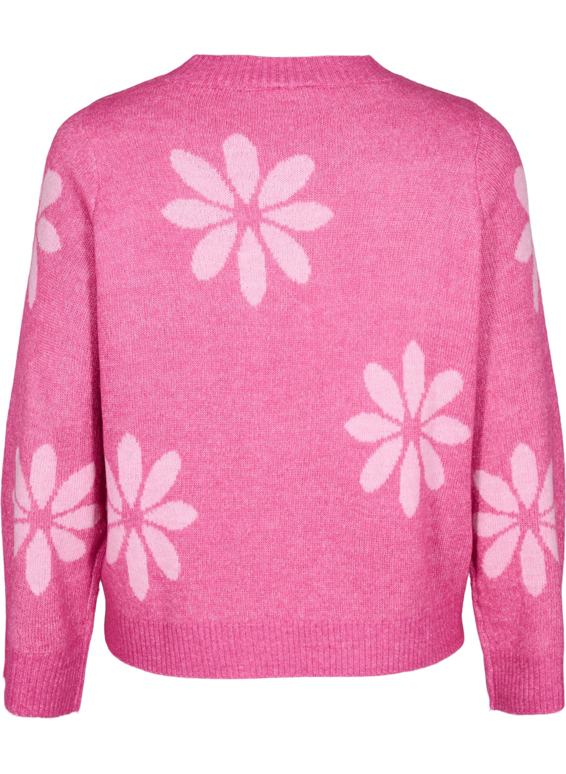 Zizzi Gebreide blouse met bloemen, Raspberry Rose Comb, Packshot image number 1